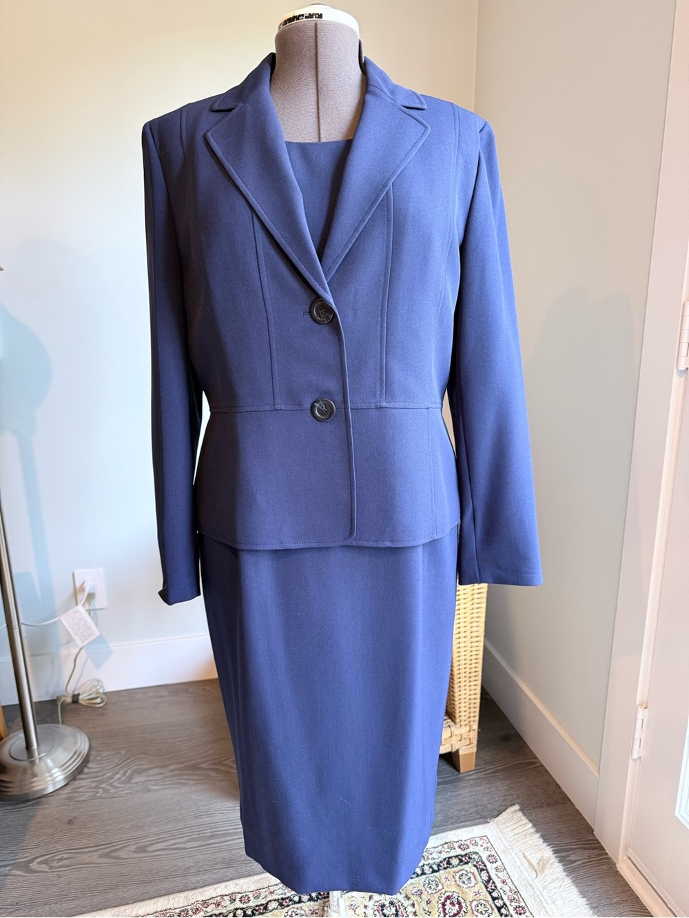 Kasper Dark Navy Two-Piece Midi Dress Suit